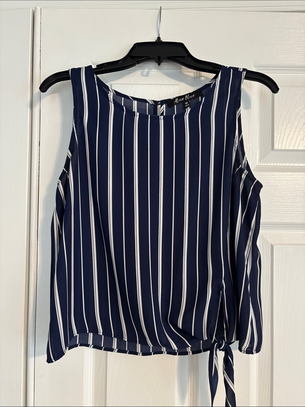 Alice Blue Navy & White Vertical Stripe Sleeveless Tie-Hem Blouse